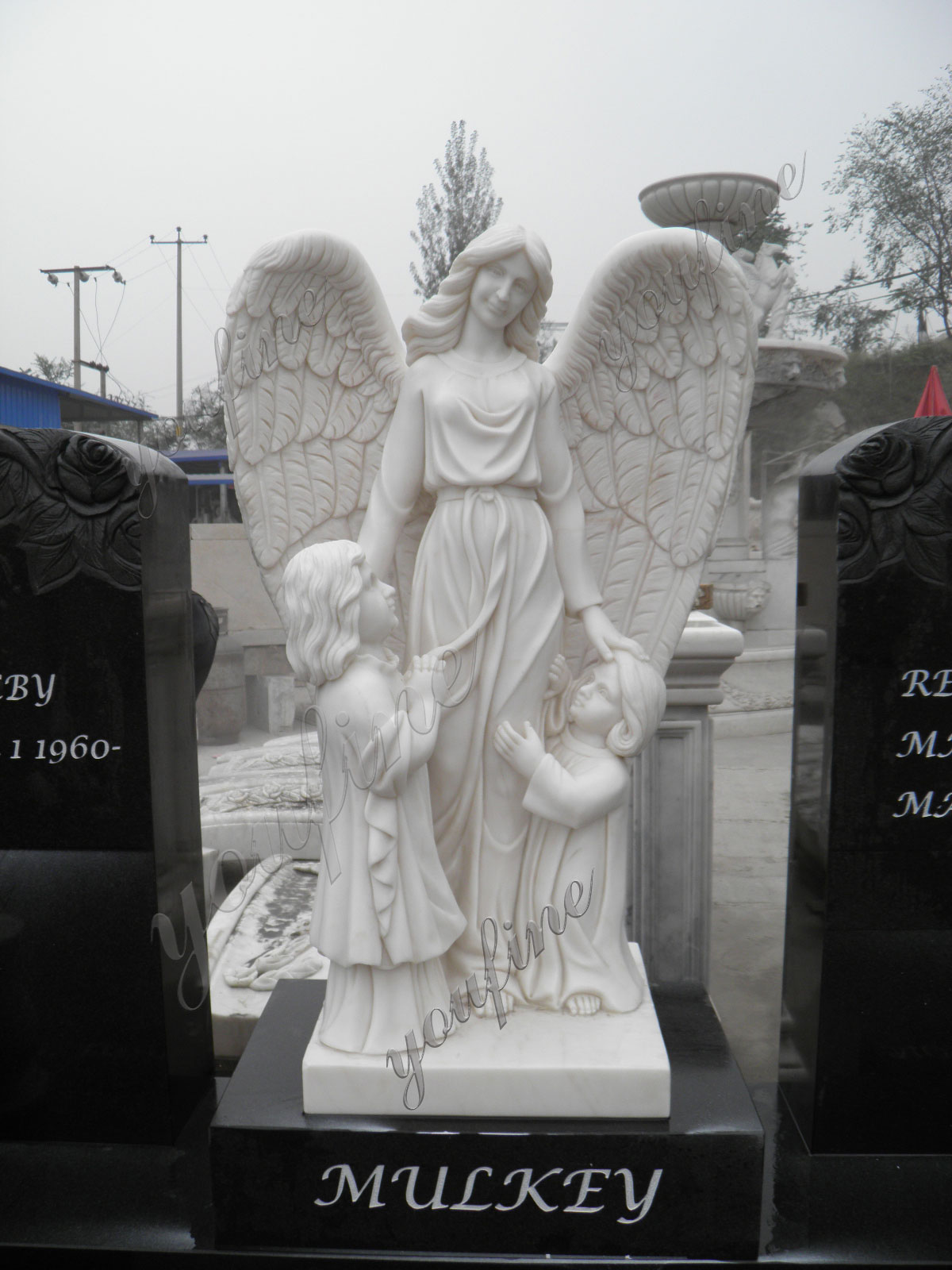 marble Stone Angels headstone monument for father mother