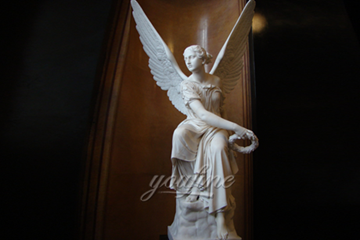 Life-size Angel Holding Wreath Marble Sculpture