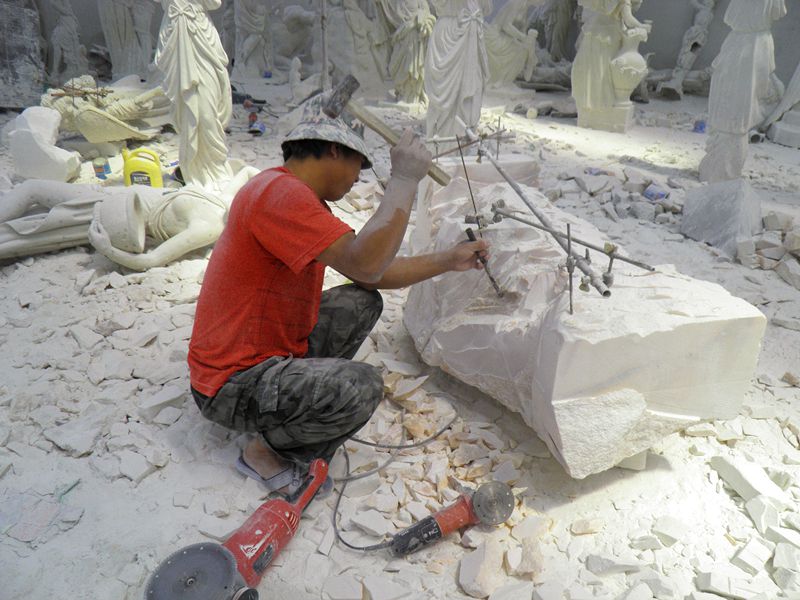 process of Pretty Fairy Sitting Marble Angel Sculpture