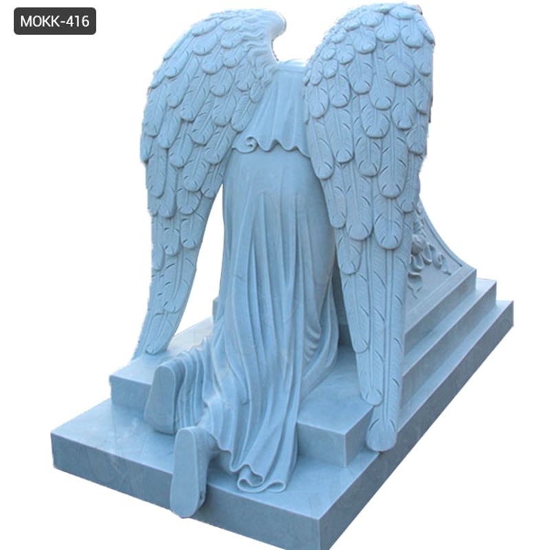 Weeping Winged Angel White Marble Tombstone