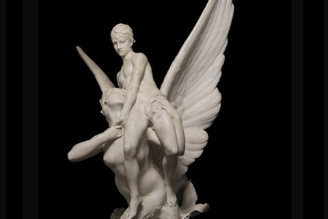 480 Winged Siren Seizing Marble Angel Sculpture