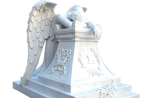 Weeping Winged Angel White Marble Tombstone