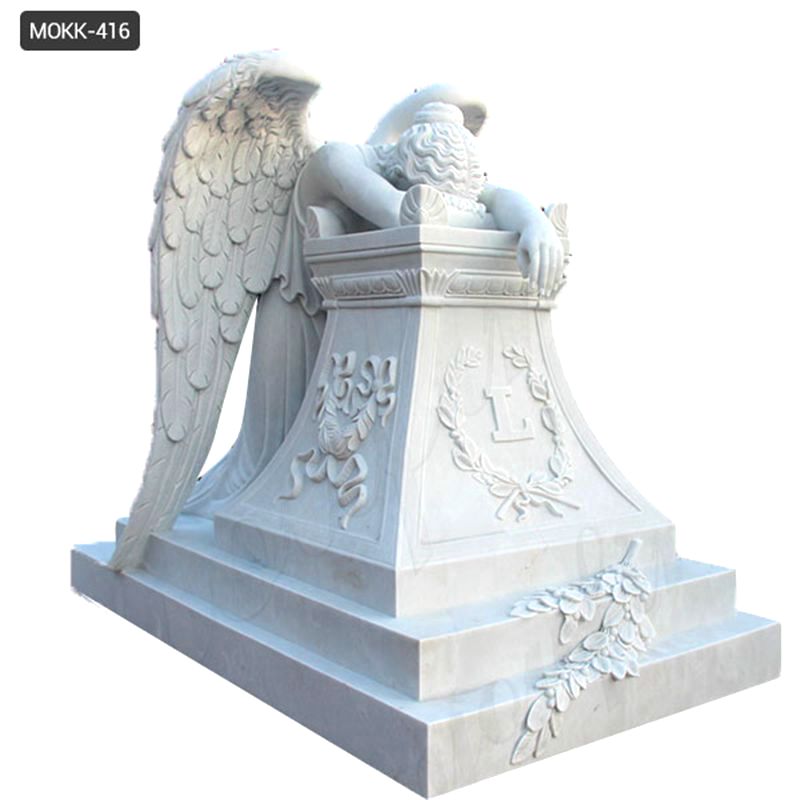 800 Weeping Winged Angel White Marble Tombstone