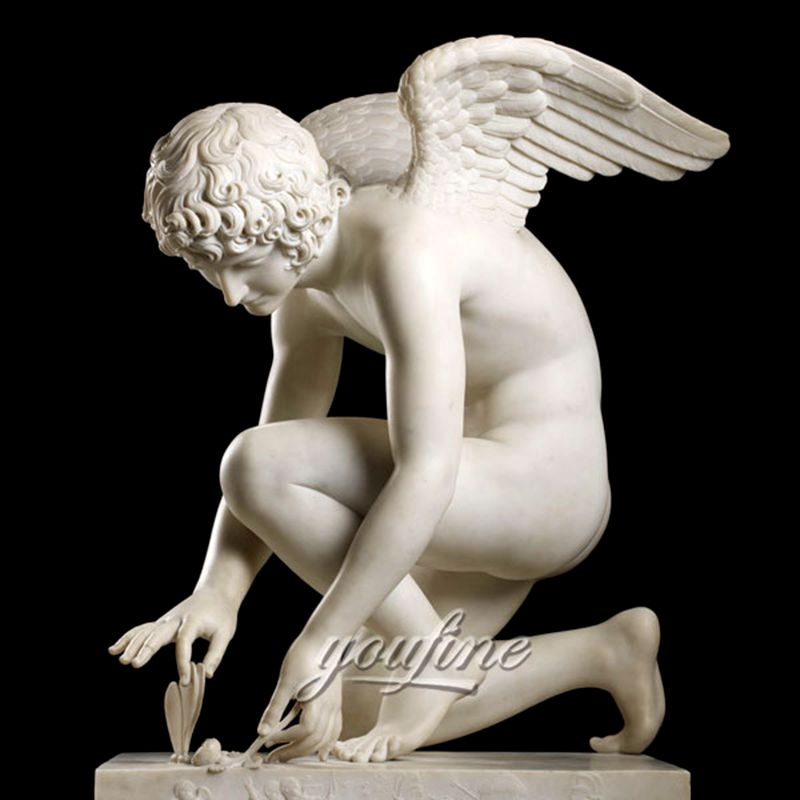 800Famous Playing with Butterfly Cupid White Marble Angel Statue for Sale
