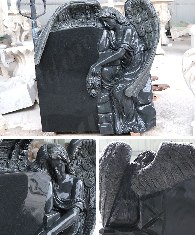 Customized Design Black Marble Stone Sleeping Angel Tombstone and Monument Sale