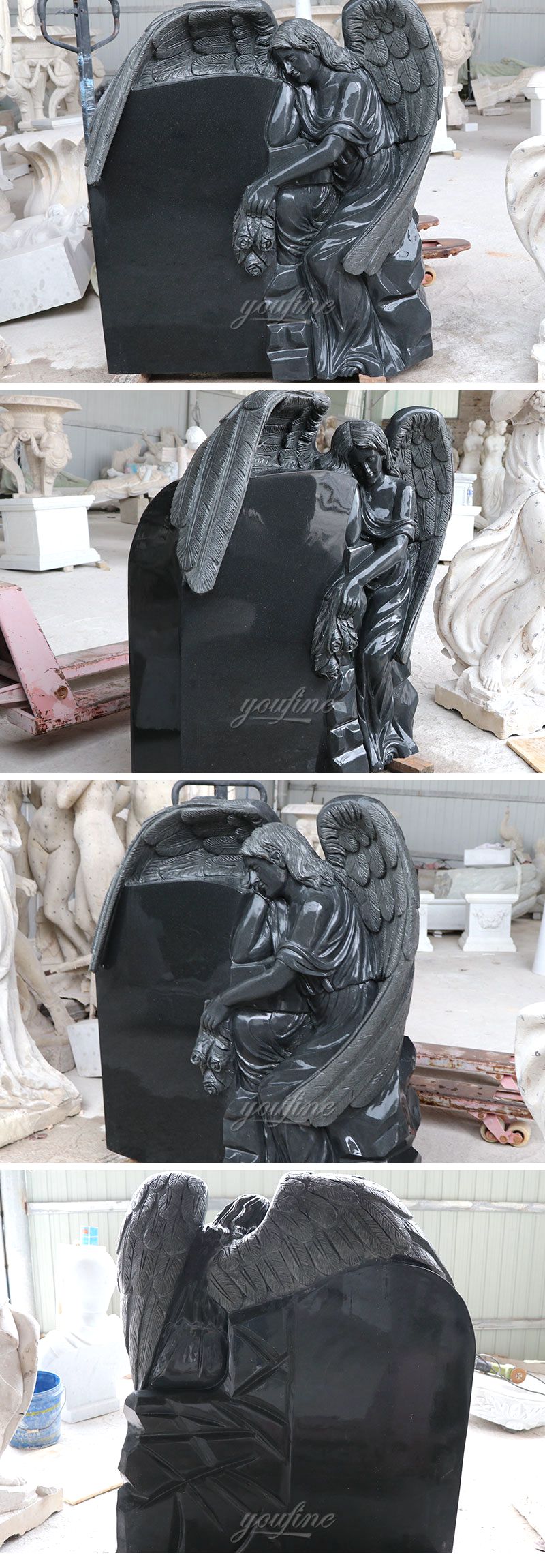 Customized Design Black Marble Stone Sleeping Angel Tombstone and Monument Sales