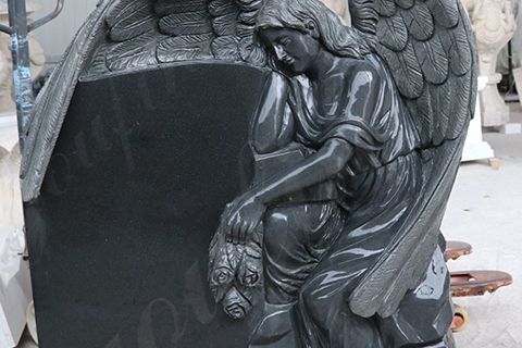 Hand-carved Black Granite Angel Heart Headstone