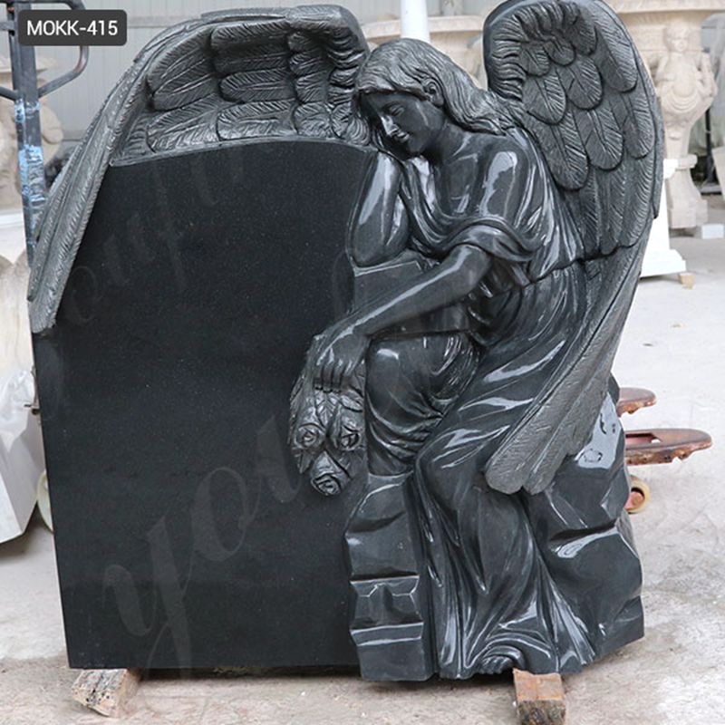 Customized Design Black Marble Stone Sleeping Angel Tombstone and Monument for Sales