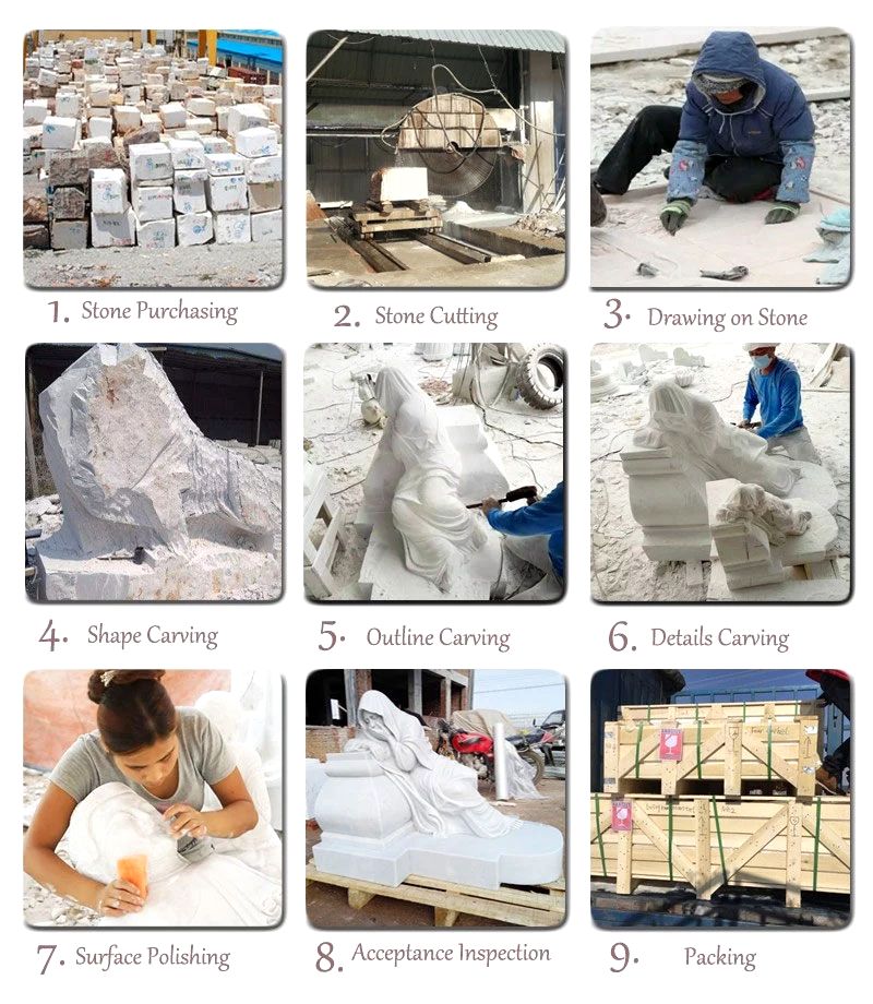 process of  Female Sitting White Marble Stone Angel Tombstone Monument