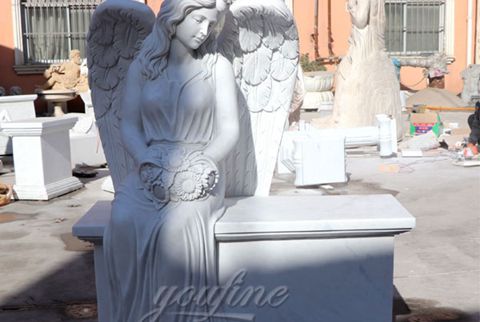 480 Female Sitting White Marble Stone Angel Tombstone Monument