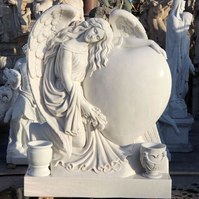 800 Engraved White Marble Angel Heart Tombstone Sculpture