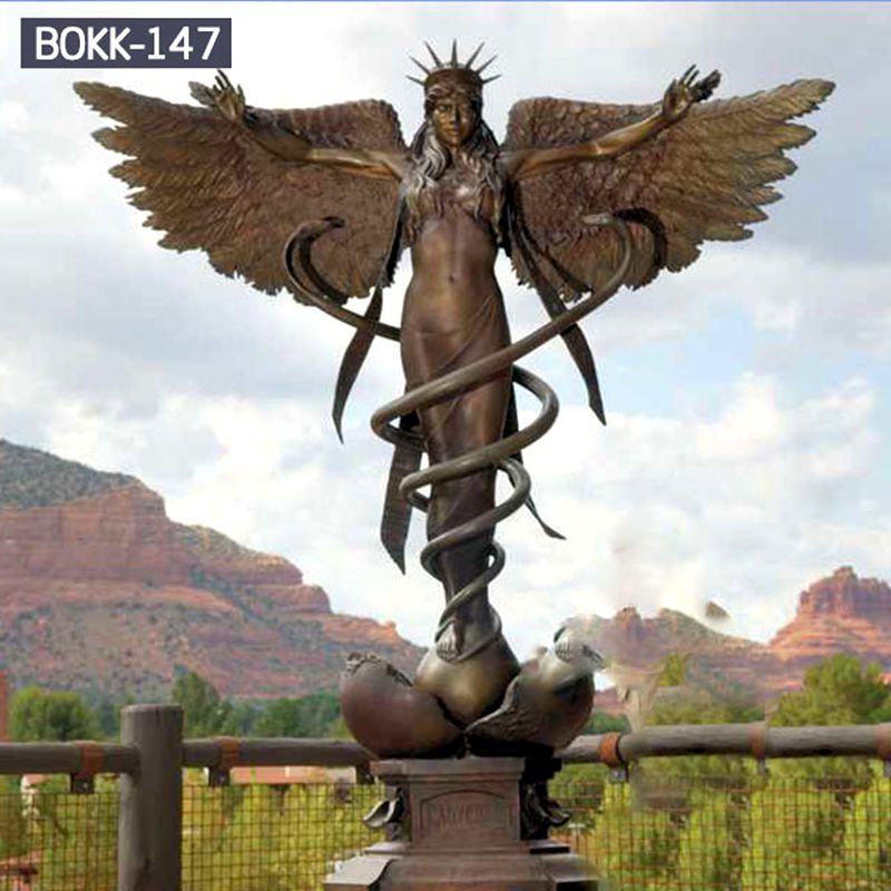 Bronze Allegory Snakes Caduceus Statue (1)