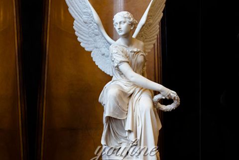 Female Angel Holding Wreath Marble Statue (2)