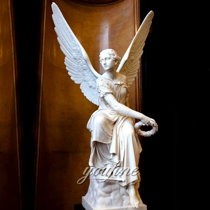 Female Angel Holding Wreath Marble Statue (4)