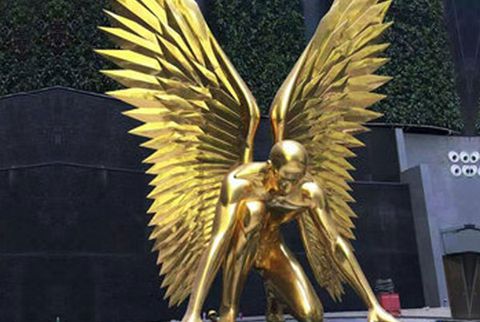 Golden Running Metal Bronze Angel Sculpture (1)