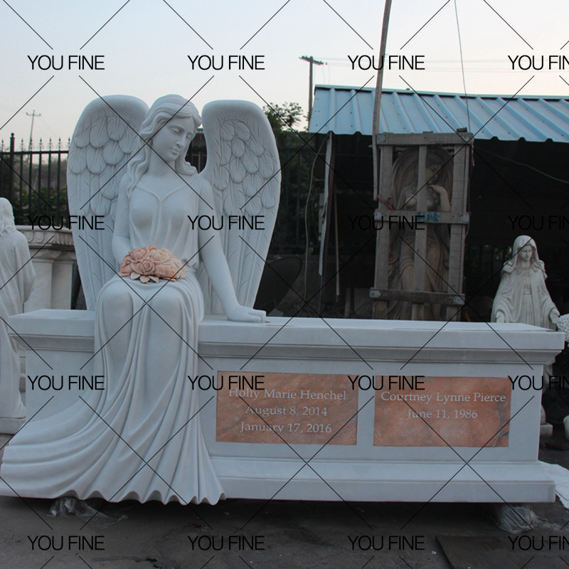 White Marble Angel Tombstone Monument