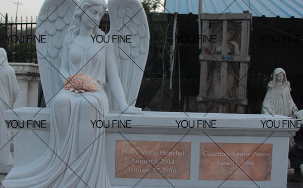 White Marble Angel Tombstone Monument