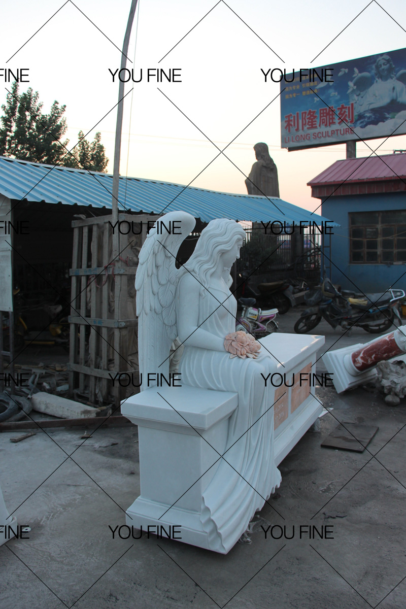 White Marble Angel Tombstone Monument