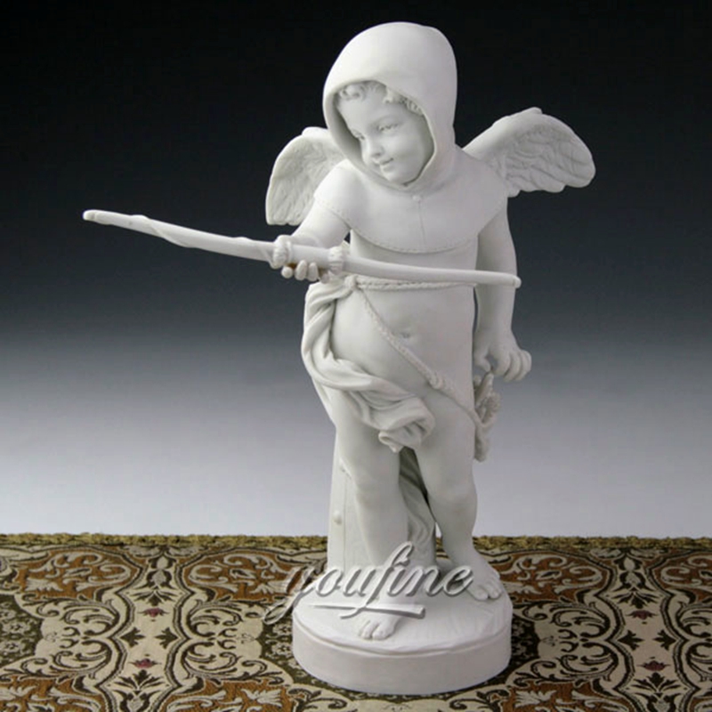 Winged Little Boy Angel White Marble Statue (2)