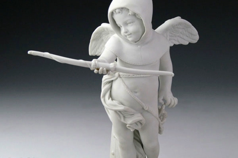 Winged Little Boy Angel White Marble Statue (3)