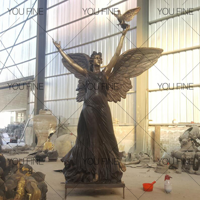  Holding Dove Bronze Angel Statue 