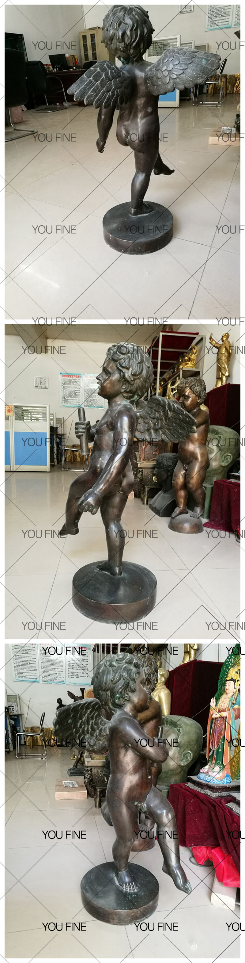 Little Cherubs Eros Cupid Bronze Angel Statue