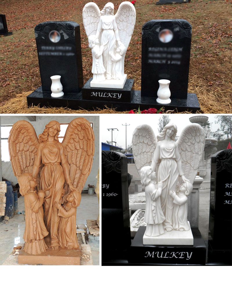 details Angel Guardian Granite Double Tombstone Monument