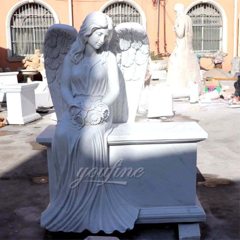  800Female Sitting White Marble Stone Angel Tombstone Monument