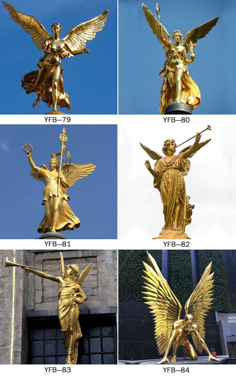 Female Winged Golden Bronze Angel Statues
