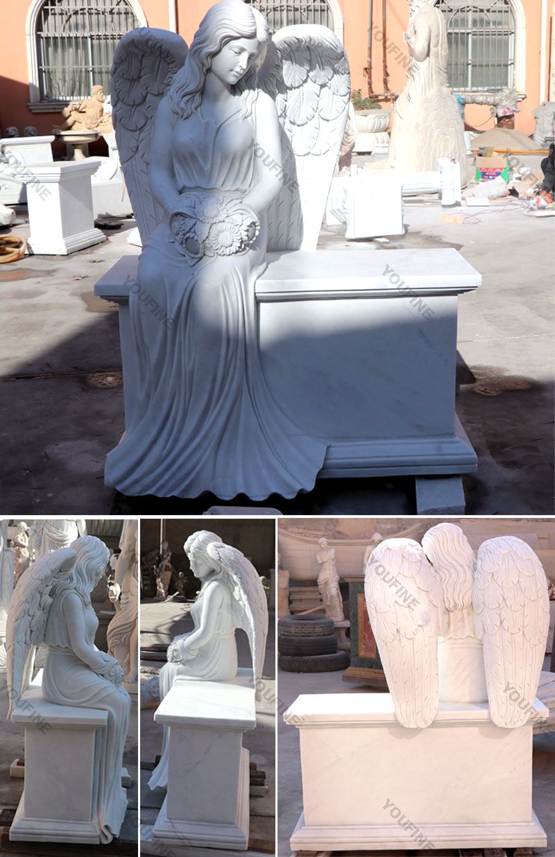  Female Sitting White Marble Stone Angel Tombstone Monuments