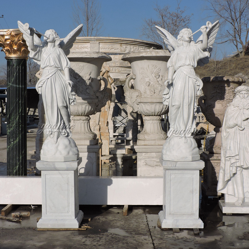 Blowing Horn White Marble Angel Statue (1)