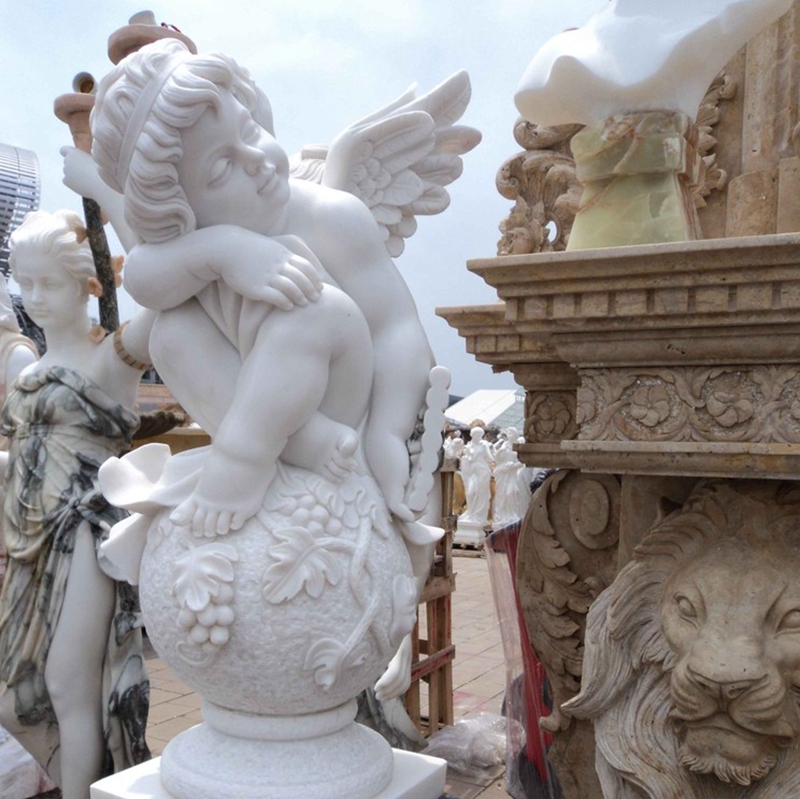 Customized Home Decoration Stone Cherubs Marble Angel Statue (3)