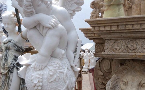 Customized Home Decoration Stone Cherubs Marble Angel Statue (4)