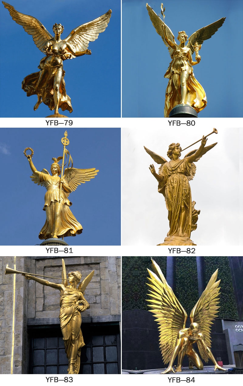 Life Size Blowing Horn Golden Bronze Angel Statue (4)