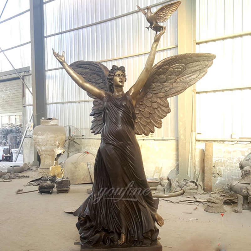 Holding Peace Pigeon Female Bronze Angel Statue (2)