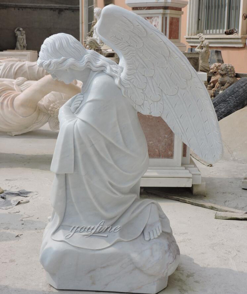 Kneel Praying Female Marble Angel Statue (2)