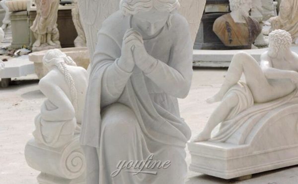 Kneel Praying Female Marble Angel Statue (4)