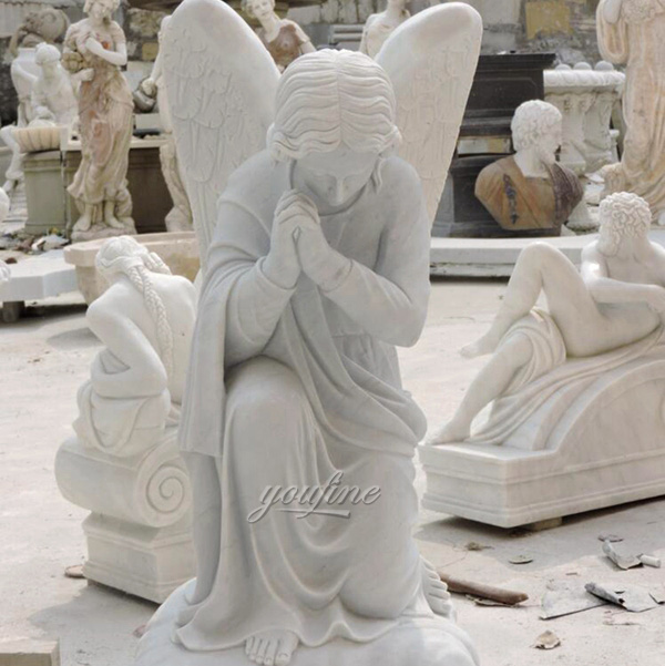 Kneel Praying Female Marble Angel Statue (4)