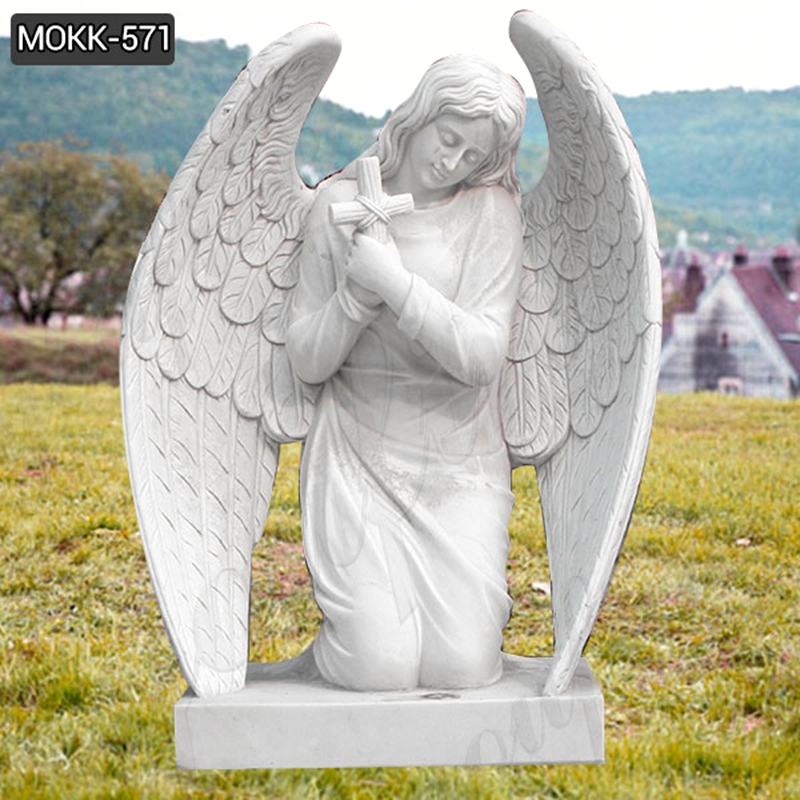 Kneeling Angel Holding Cross Praying Marble Angel Monument (4)