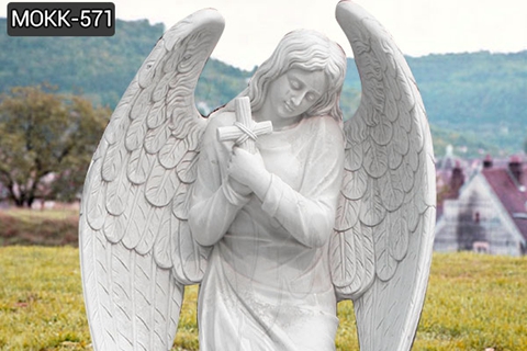 Kneeling Angel Holding Cross Praying Marble Angel Monument (5)