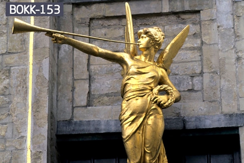 Life Size Blowing Horn Golden Bronze Angel Statue (2)
