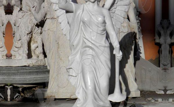 Life Size Holding Horn Female Angel Marble Statue (1)