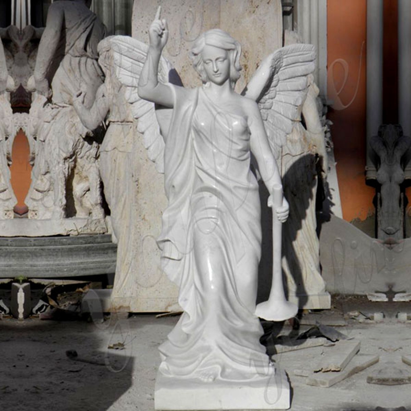 Life Size Holding Horn Female Angel Marble Statue (2