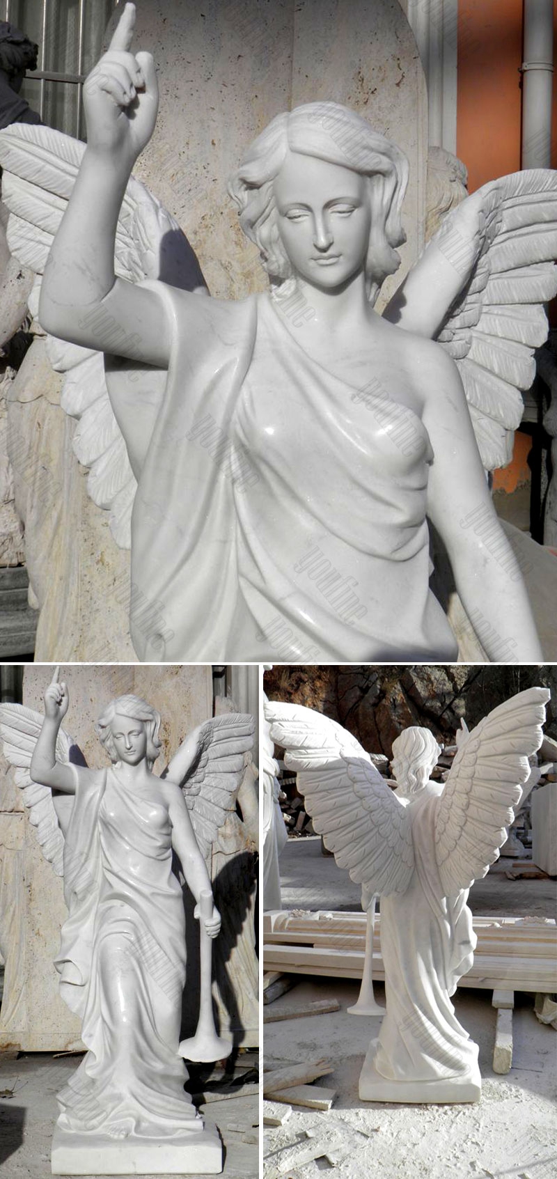 Life Size Holding Horn Female Angel Marble Statue (3)