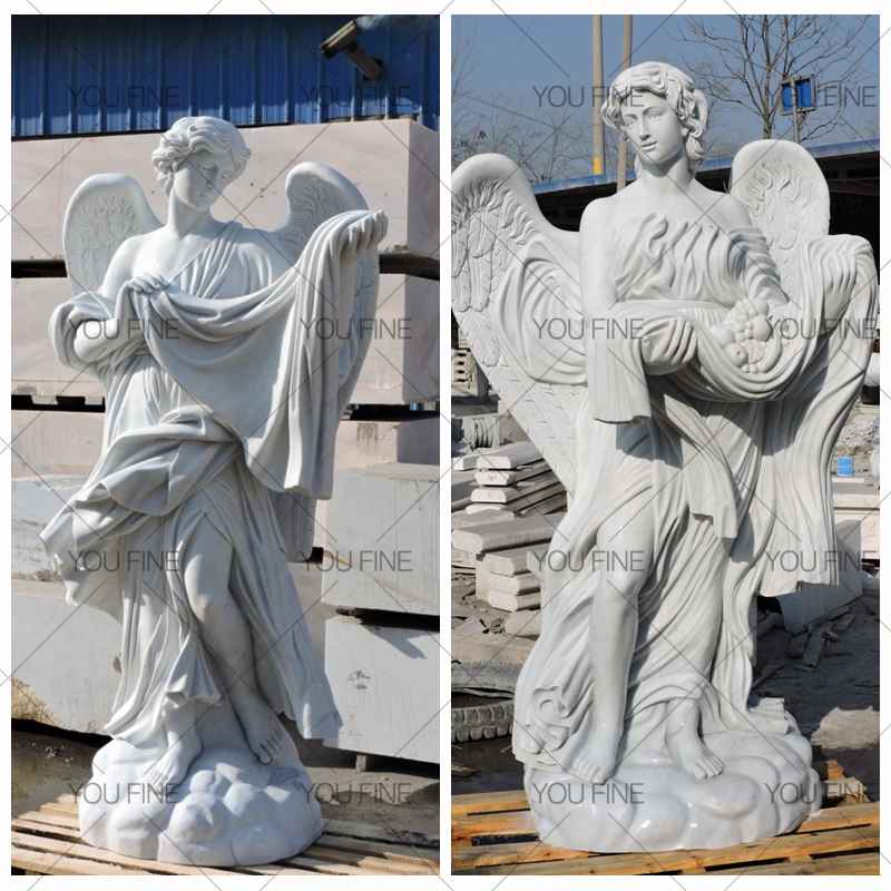 Custom Large White Marble Angel Statues for Customer (2)