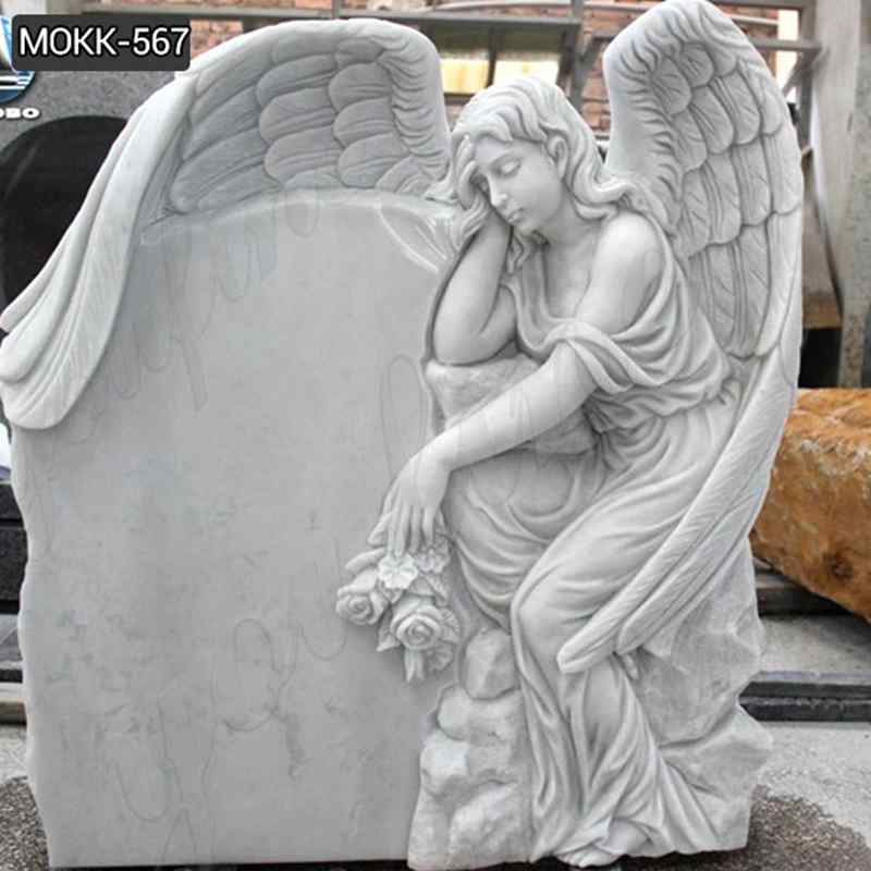 Custom Made Natural Stone White Marble Angel Monument (3)