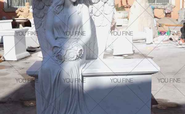 Engraved Winged Angel Statue Marble Tombstone for Client (2)