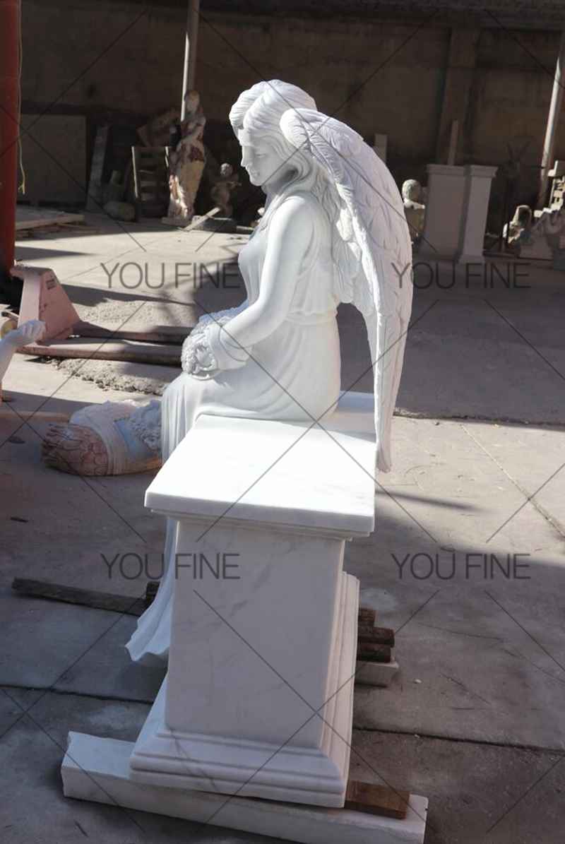 Engraved Winged Angel Statue Marble Tombstone for Client (3)