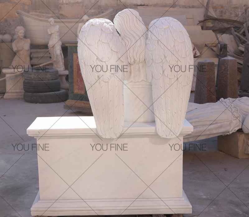 Engraved Winged Angel Statue Marble Tombstone for Client (4)