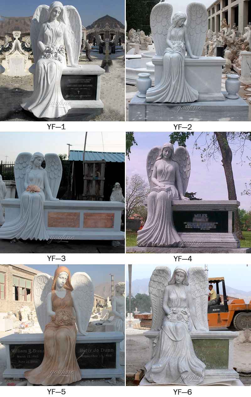 Female Wings White Marble Coffin Standing Angel Monument (2)